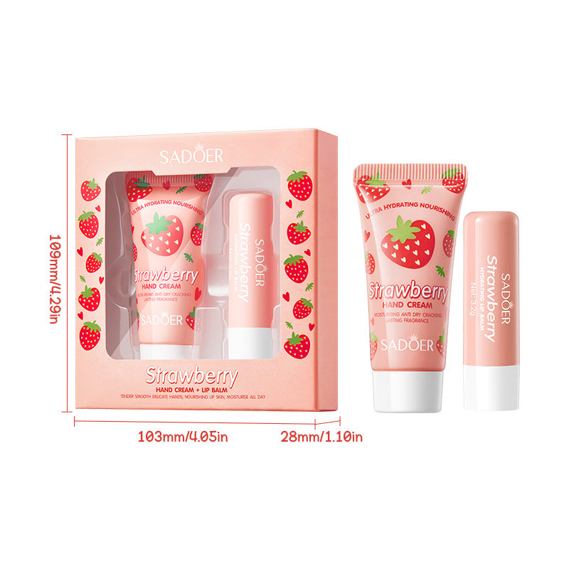 Strawberry Hand Cream Lip Balm Set SADOER Nourishing Autumn and Winter Hand Cream Lip Balm  Wholesale