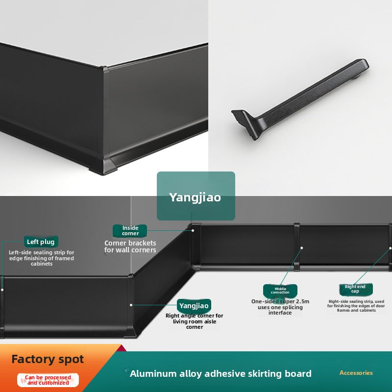 Aluminum alloy baseboard minimalist and ultra-thin4/6/8cm Self-adhesive, no-drill stainless steel metal baseboard wholesale