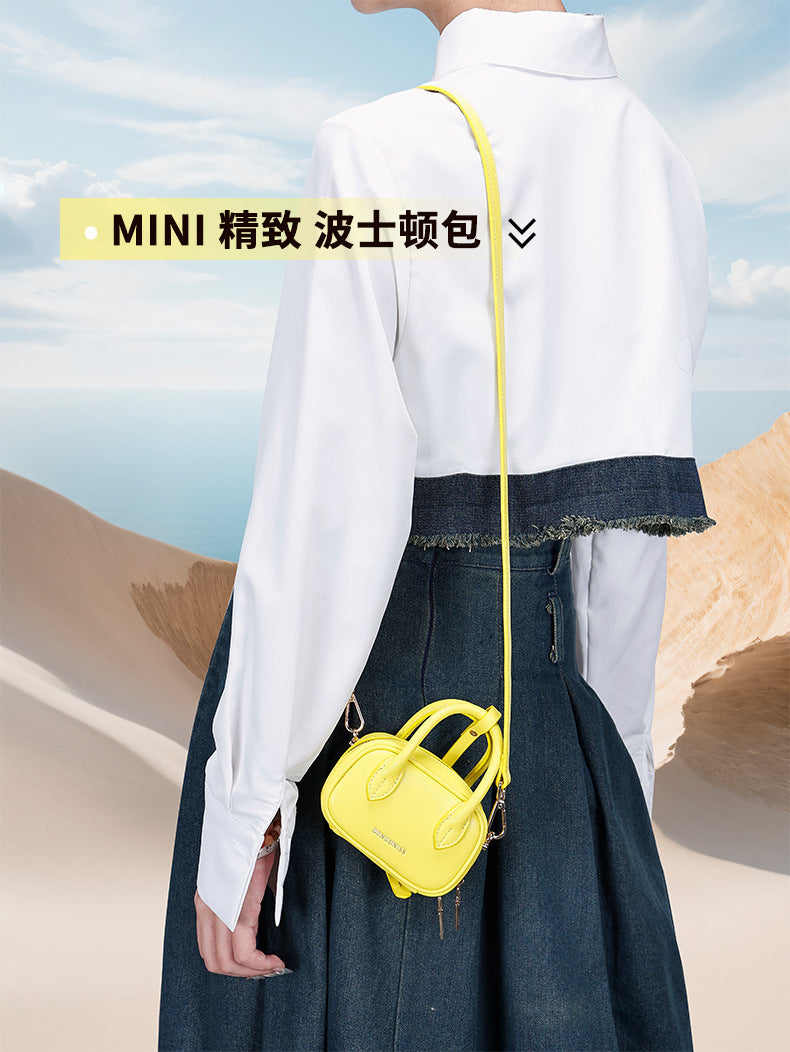 Korean Style Niche Pam Handbag for Women Fashionable Versatile Crossbody Bag Cowhide Handheld Lipstick Coin Purse Double Zipper