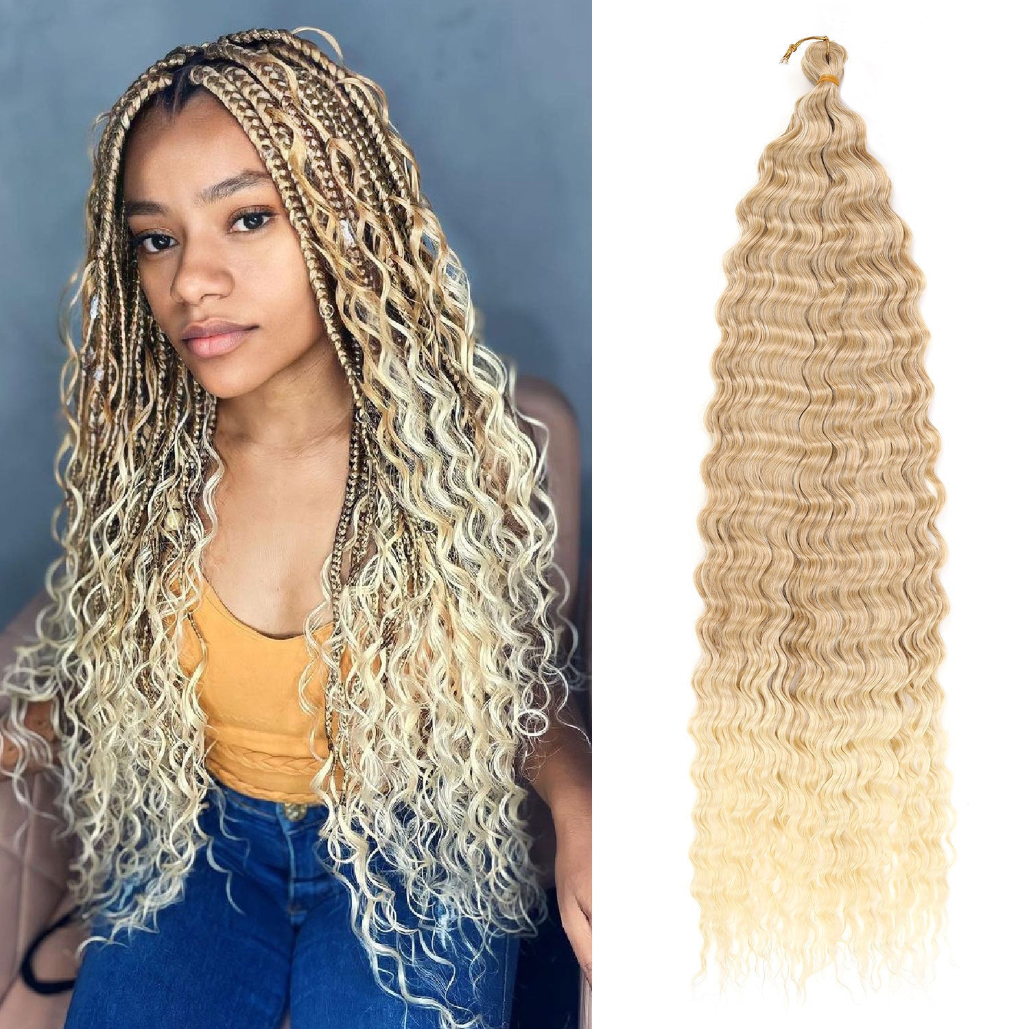 European and American Cross-Border African Synthetic Hair Wig Crochet Hair Extensions Curly Hair Piece DeepWaterWaveHair Long Curly Hair