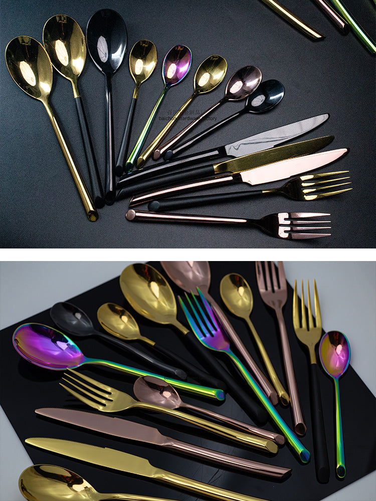 American Style Stainless Steel Western Steak Knife Slanted Tail Knife Fork Spoon Mirror Polished Tea Set3Solid Fork with Teeth