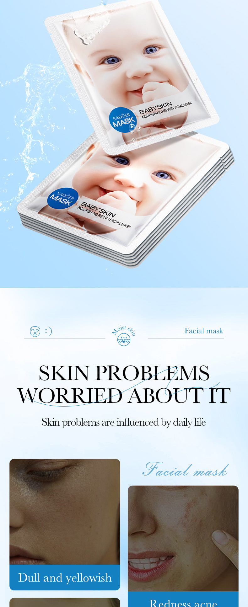 Baby Face Mask25g SADOER Moisturizing, hydrating, skin-smoothing facial mask sheets for cross-border foreign trade wholesale