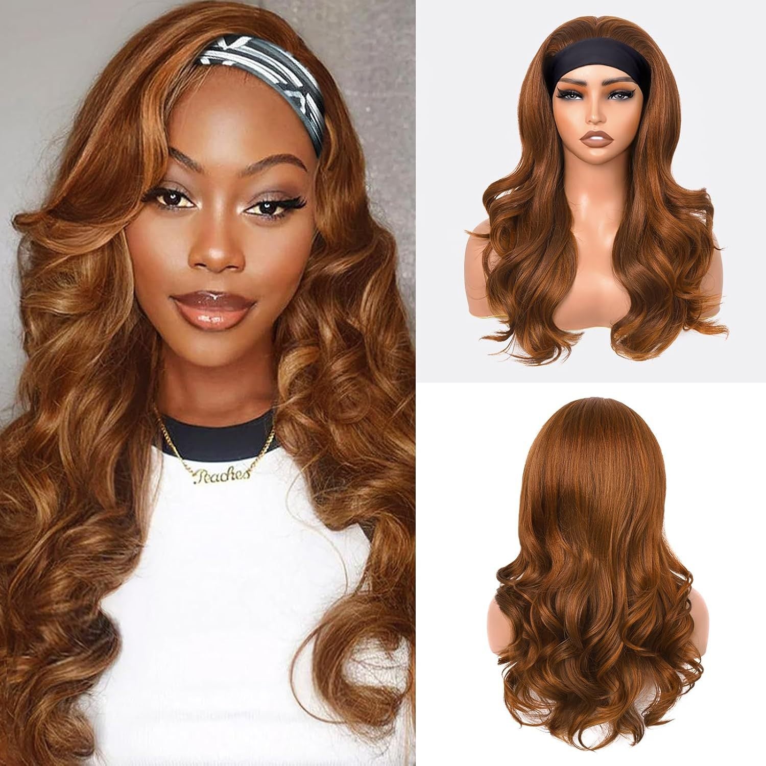 Afro Body wave Large Curly Hair Ribbon Hairband Curly Hair Glueless Synthetic Wig