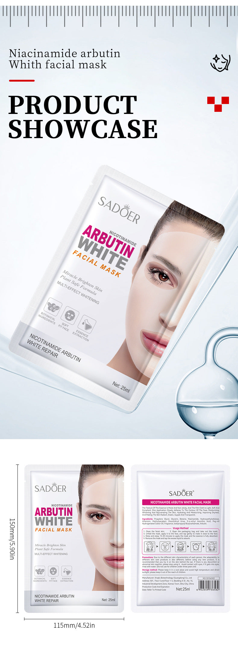 Whitening Face Mask25g SADOER Niacinamide Arbutin Hydrating Moisturizing Tablets  Wholesale