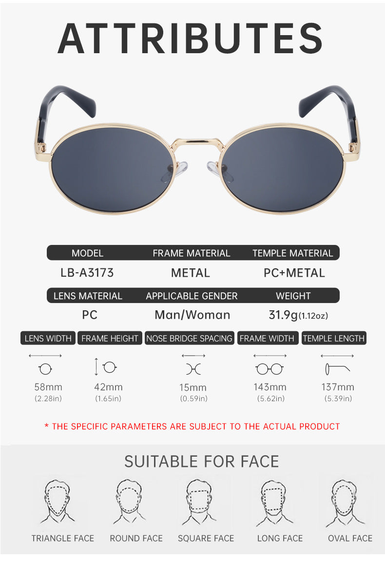 Oval Small Frame Sunglasses for Women, High-End Brand, European and American Style, Trendy UV Protection Sunglasses