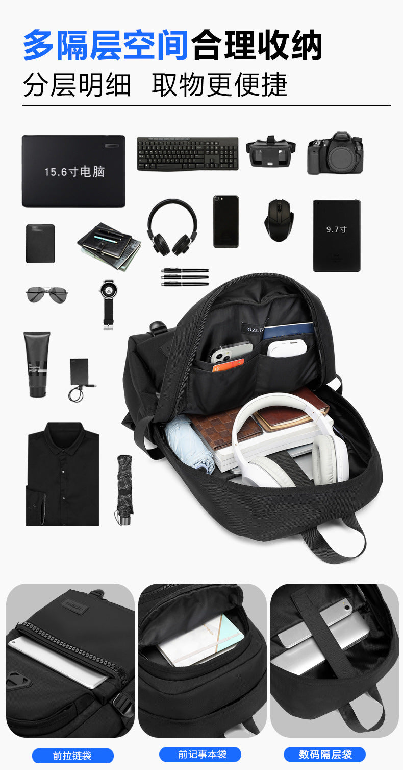 ozuko New Student School Bag Casual Men's Computer Bag15.61-inch Women's Multi-Functional Backpack backpack