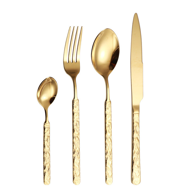 410Stainless Steel Cutlery Hotel Restaurant High-end Stone Pattern Knife Fork Spoon Set Western Cuisine Thickened Steak Knife Fork