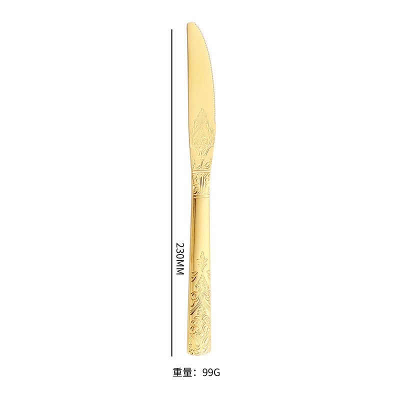 410Stainless Steel Tableware Hotel Retro Double Pattern Totem Western Cutlery Knife Fork Spoon Restaurant Hammered Steak Knife Fork