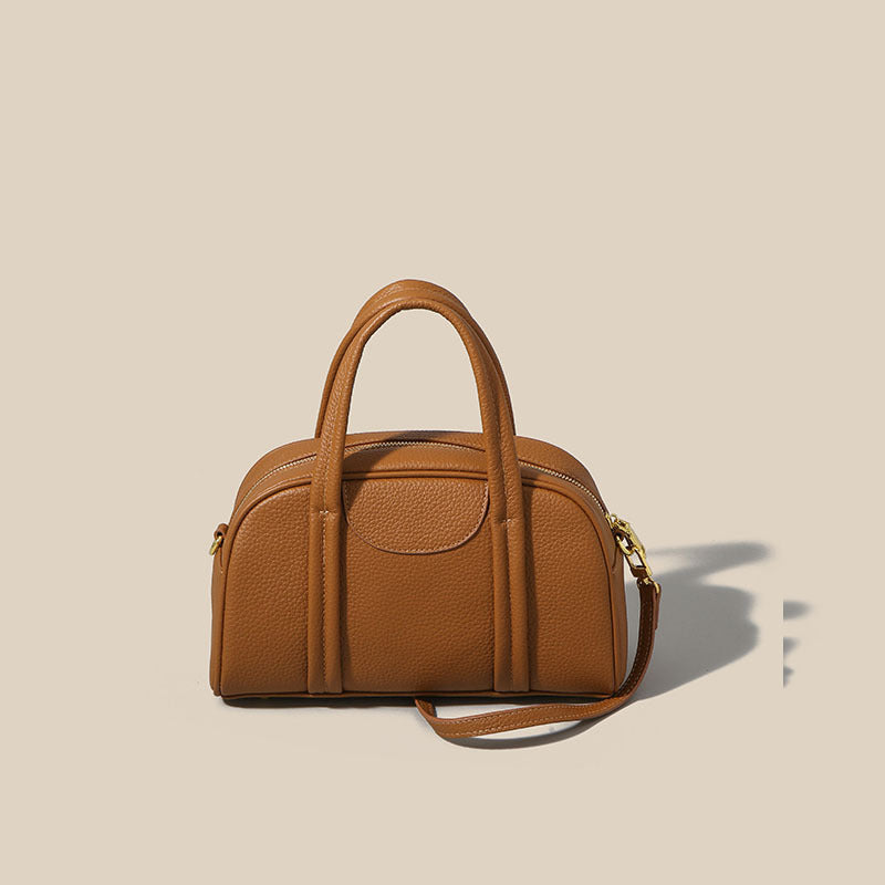 Genuine Leather Women's Boston Handbag2025Autumn Style Top Layer Cowhide Fashion Large Capacity Single Shoulder Crossbody Bag