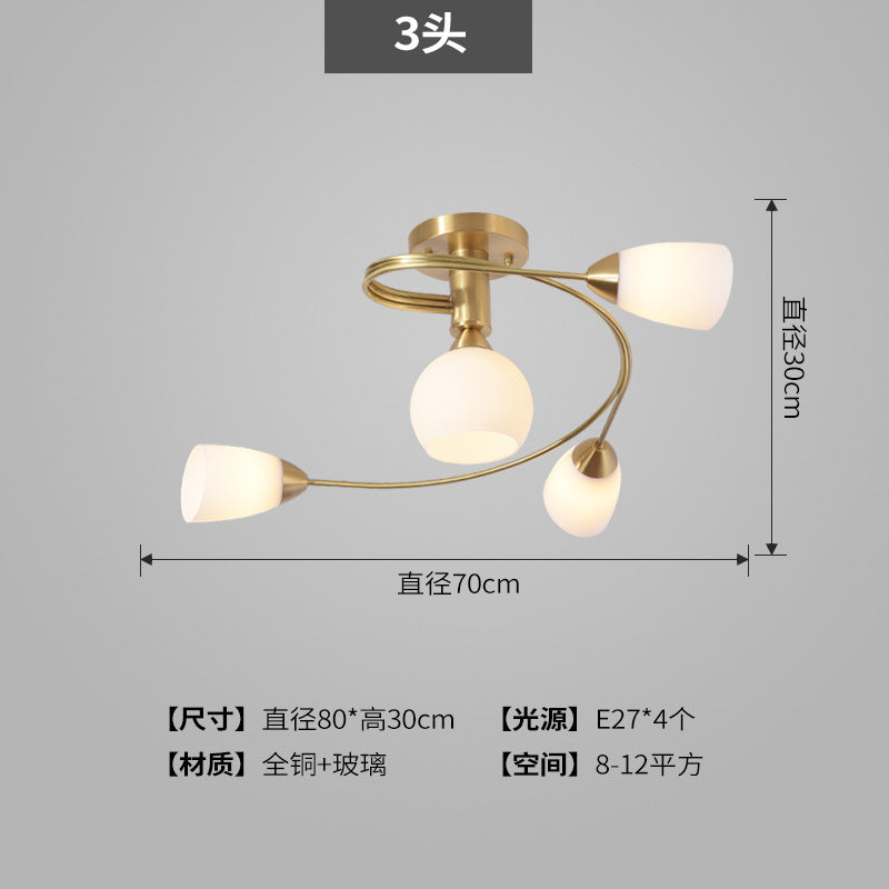 All-Copper Ceiling Light Nordic Style Bedroom Light Modern Simple Elegant Master Bedroom Room Light Creative Personality Living Room Light