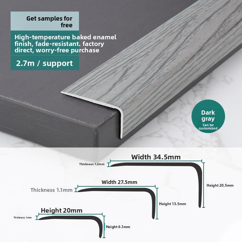 Aluminum alloy wood floor edge trim strip floor finishing strip L Wood grain trim strip7Door threshold trim edge sealing strip