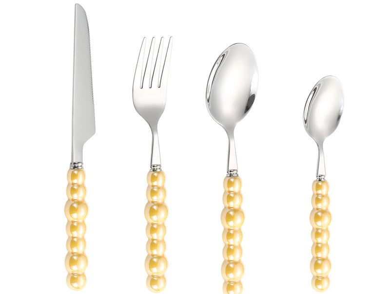 Stainless Steel Tableware Hotel Restaurant Pearl Ceramic Handle Knife Fork Spoon4Set of Western Steak Cutlery