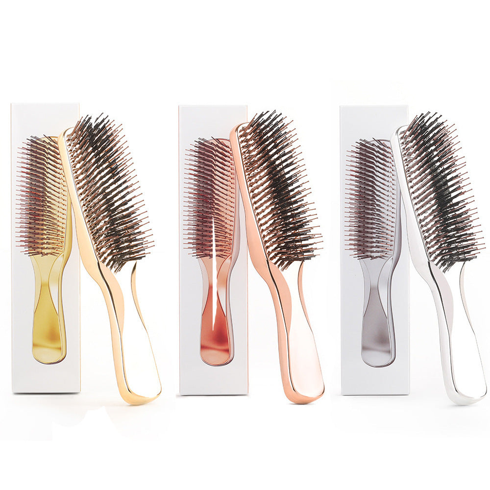 Electroplated Fine Needle Comb Head Meridian Massage Comb Scalp Cleaning Care Comb Dry and Wet Dual-use Portable Hairdressing Comb