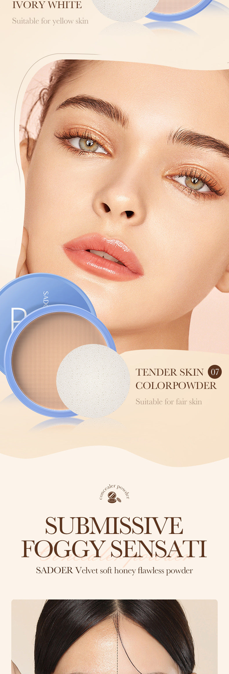 Makeup SADOER Velvet Flawless Powder Brightening Skin Tone Lightweight Contour Concealer Cushion  Wholesale