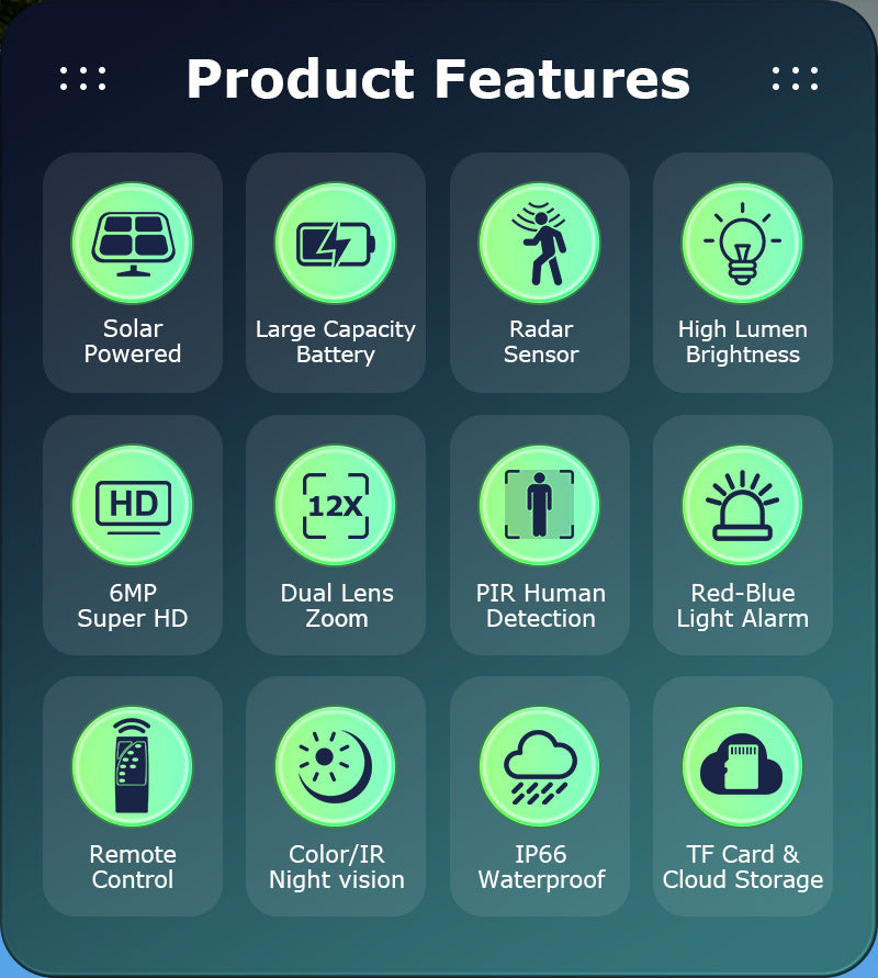 Courtyard12High Definition Zoom Solar Street Light Monitoring600Wanquan Color Night Vision Multi-screen Camera