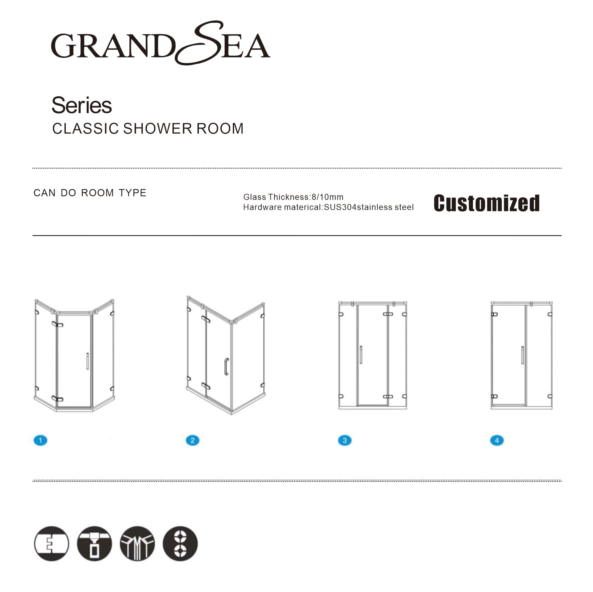 Simple Bathroom Shower Enclosure Tempered Glass Shower Cabin Door Shower Rooms