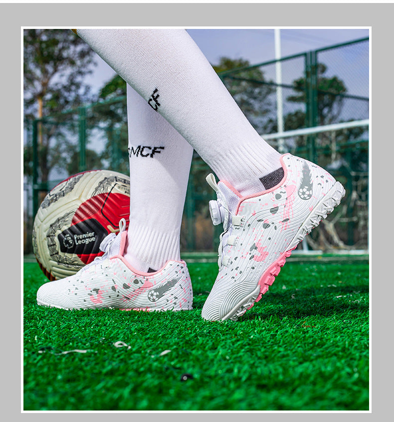 Rotating Button New Children's Soccer Shoes Girls' Spike Training Shoes Girls' Elementary School Sneakers Sports Shoes