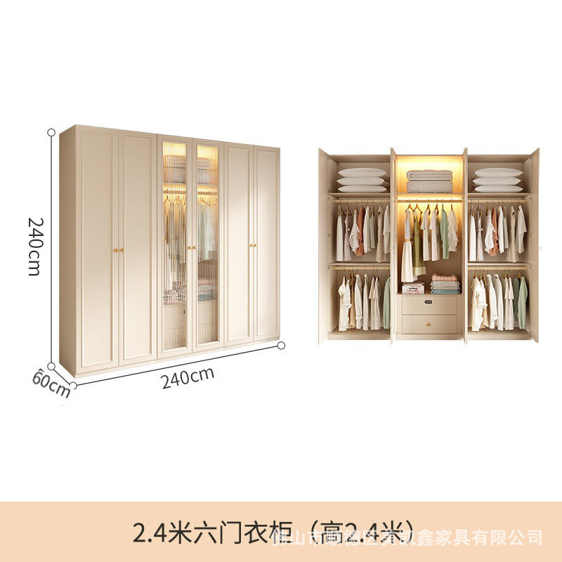 French Cream Style Wardrobe Small Apartment Home Cabinet Modern Simple Bedroom Full-Height Storage Cabinet Light Luxury Large Wardrobe