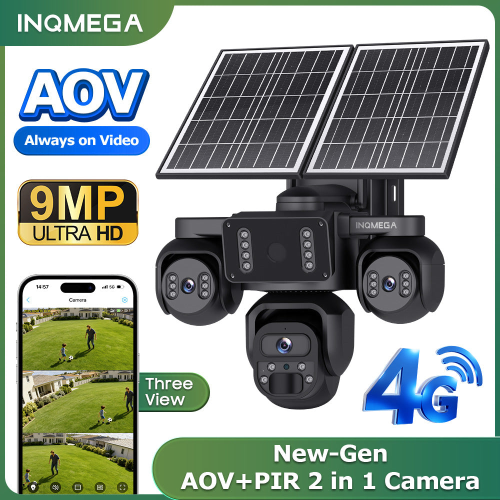 Three-eye Solar Camera AOV Low Power Consumption Camera9MP High Definition Full Color4G Solar Monitoring
