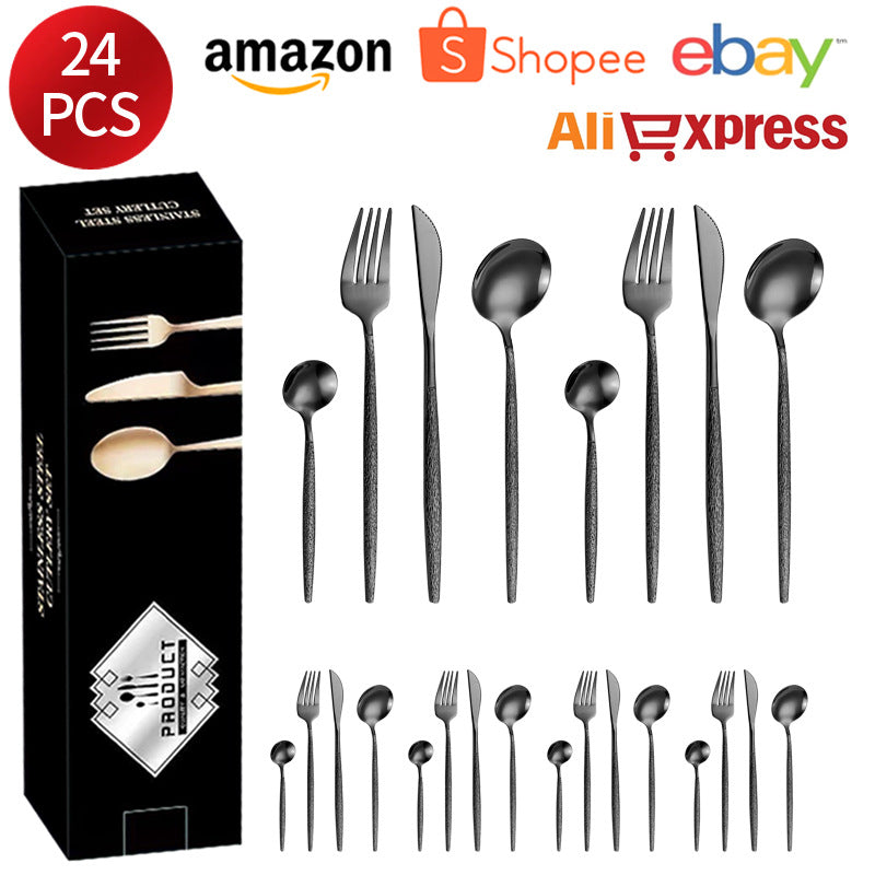 Stainless Steel Cutlery Western Knife Fork Spoon Restaurant Steak Knife Fork Hammer Pattern Portugal24Set