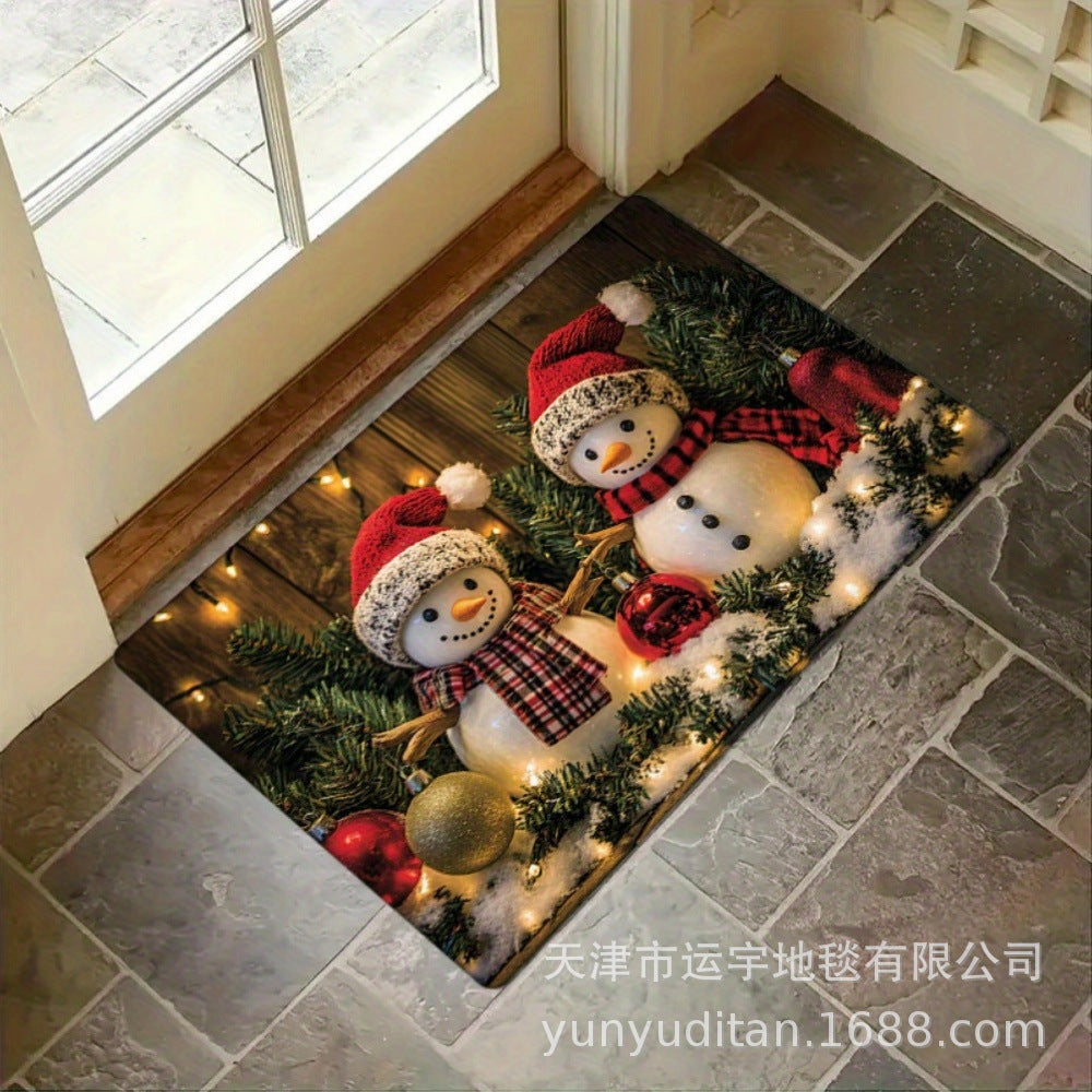 Christmas Flannel Doormat Holiday Decoration Entrance Mat Bathroom Water Absorbent Non-Slip Mat Customizable
