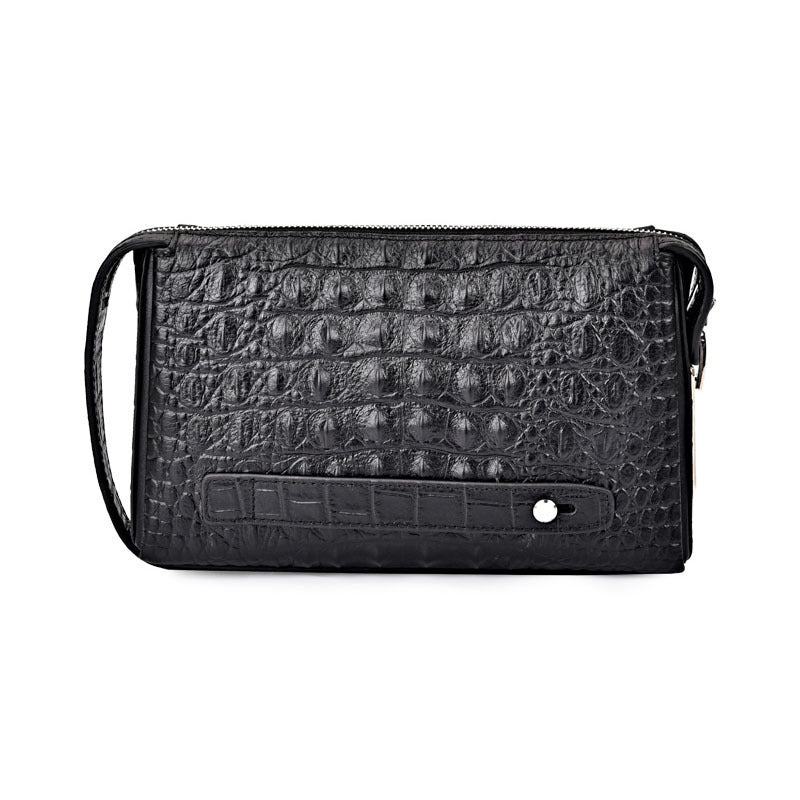Fingerprint Lock Bag Business Commuting Men's Handbag Top Layer Cowhide Crocodile Large Capacity Multi-Card Slots Clutch