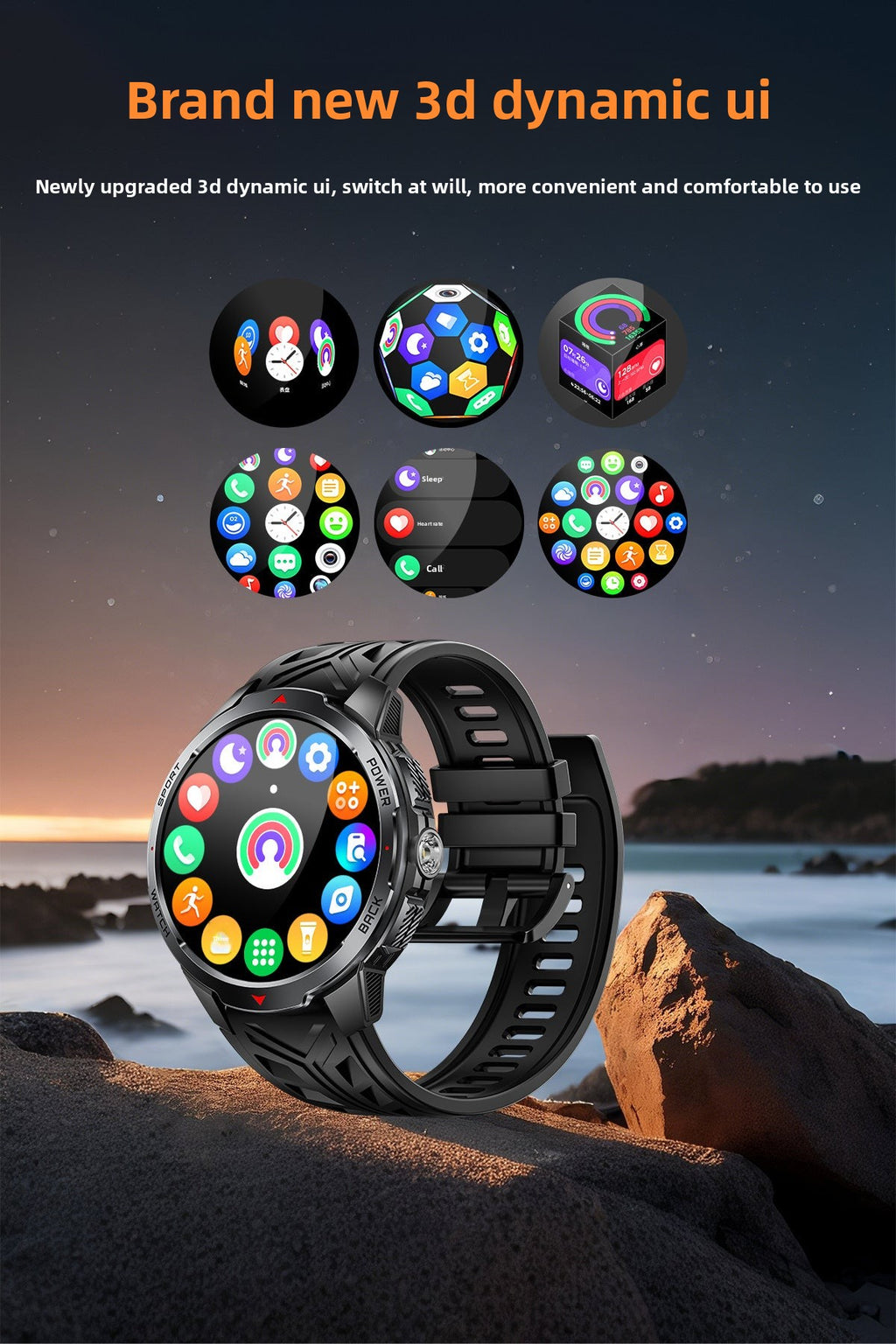 KT88Smart Watch Bluetooth Call Heart Rate Pedometer Sleep Compass Flashlight Deep Waterproof Three-Proof Sports