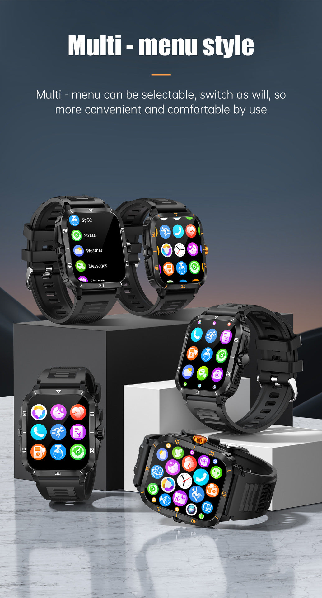 KT71Smart Watch Bluetooth Call True Heart Rate Step Sleep Monitoring3ATM Deep Waterproof Sports Tri-Proof
