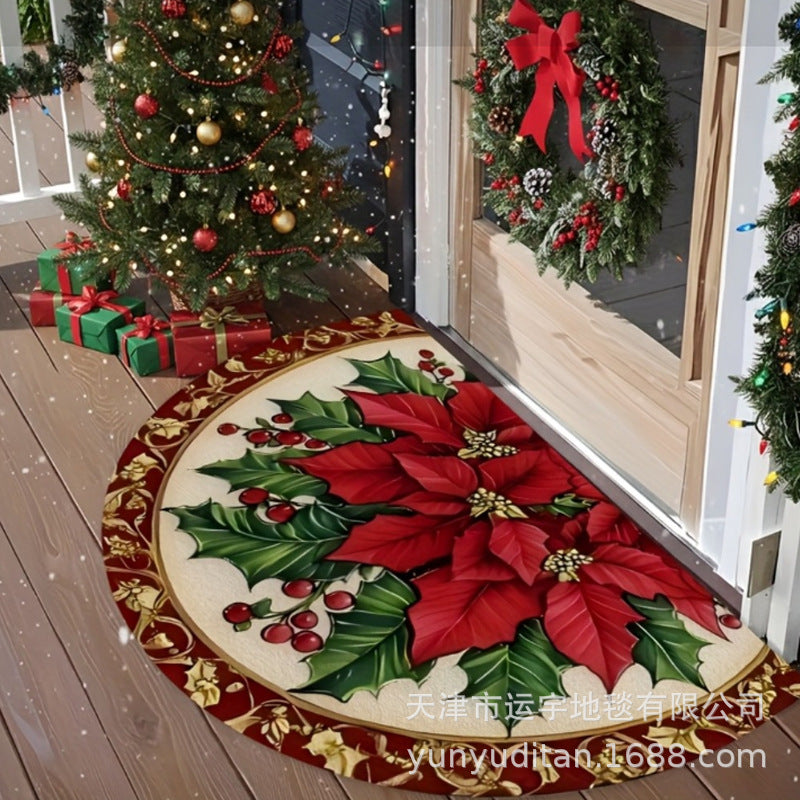 Christmas Decorative Doormat Crystal Velvet Non-Slip Door Mat Festive Atmosphere Entrance Door Mat Outdoor Dust Removal Mat