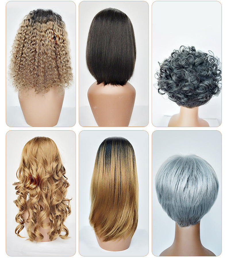 European and American Women's Gradient Wig Hairpiece Natural Black High-Temperature Silk Hair Band Short Curly Hair Spring in Stock