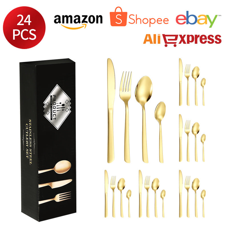 410Stainless Steel Tableware Restaurant Steak Knife Fork Oblique Handle Western Food Knife Fork Spoon6Human Portion24Set