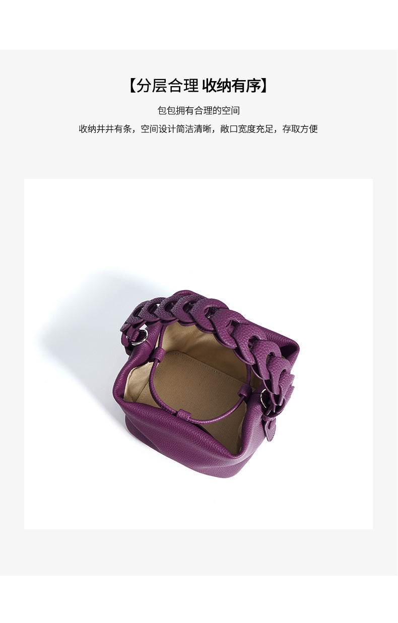 European Style New Top Layer Cowhide Bucket Bag High-Quality Genuine Leather Fashion Women's Handbag Tote Shoulder Crossbody Bag Woven