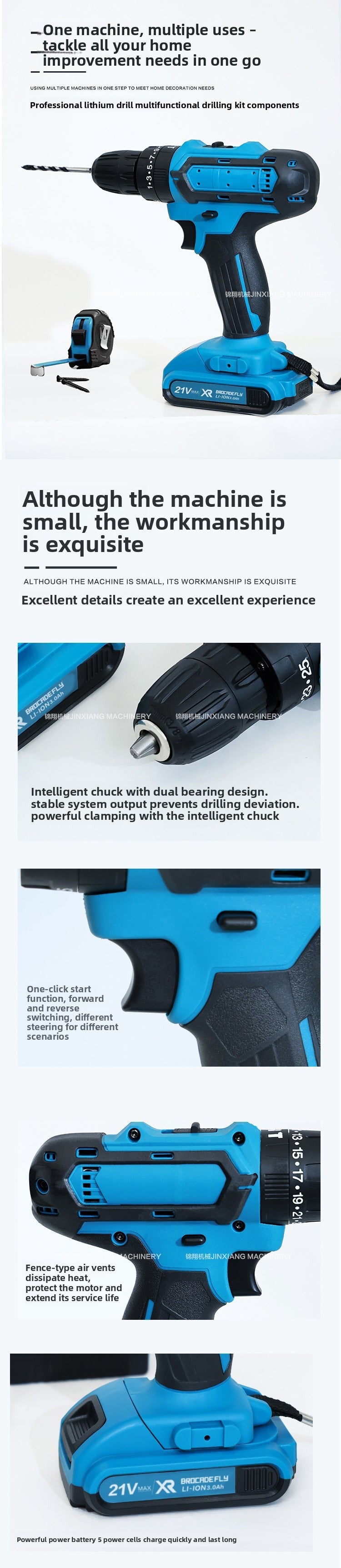 Hot Sale21V Three-Function Impact Lithium Electric Drill Household Tool Set48h Factory Direct Large Volume Great Price