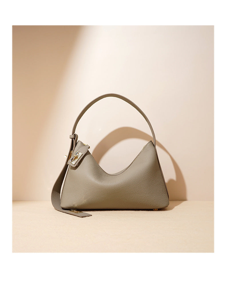 European and American High-End Luxury Handbag for Women, Niche Design, Underarm, Single Shoulder, Crossbody, Dumpling Shape, Genuine Leather, Cowhide, Pillow Bag