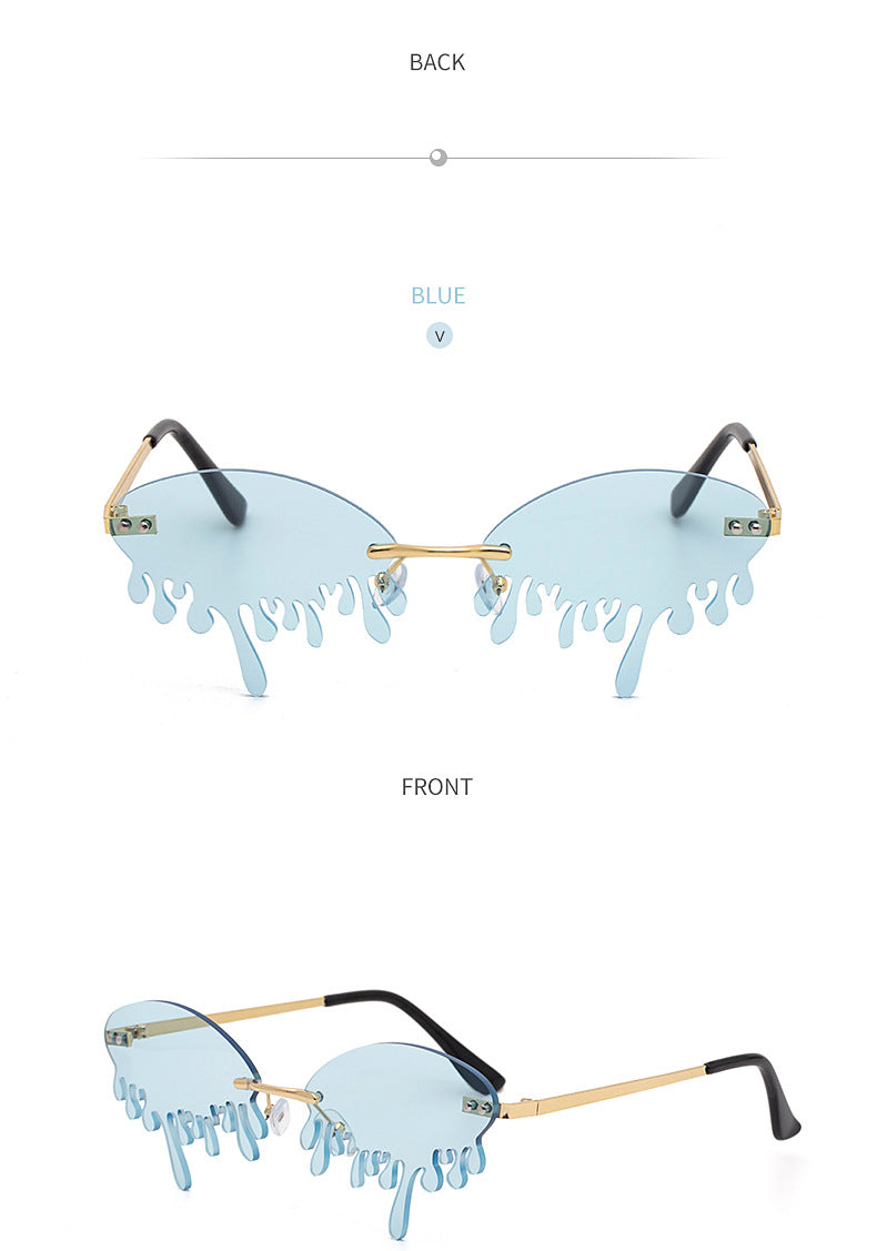 Christmas Costume Personality Tear Sunglasses for Women Metal Frameless Sunglasses Trendy European and American Party Funny Glasses