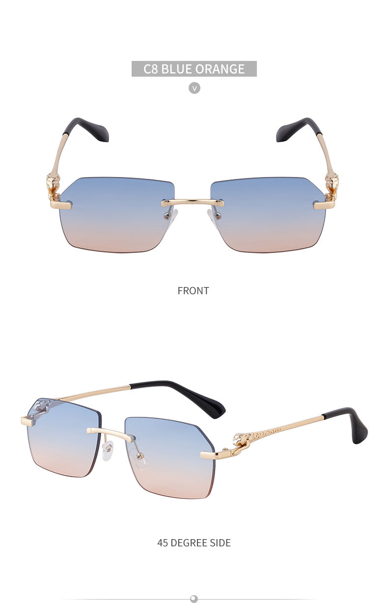 European and American Frameless Cut Edge Leopard Temple Sunglasses for Men Retro Square Frame Driving Sun Protection Sunglasses Wholesale Glasses