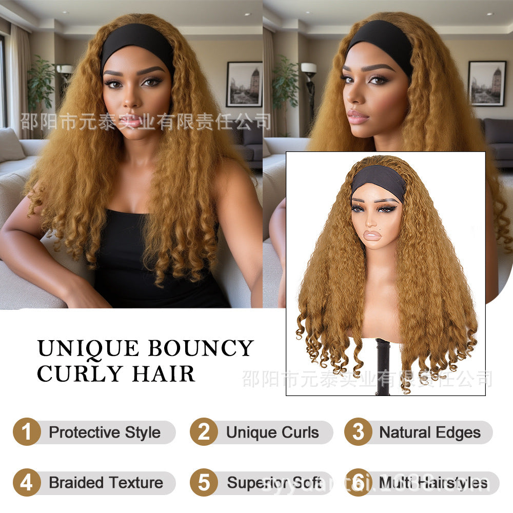 Africa YAKI Curly End Curly Hair Synthetic Wig V The top of the model is hollowed out