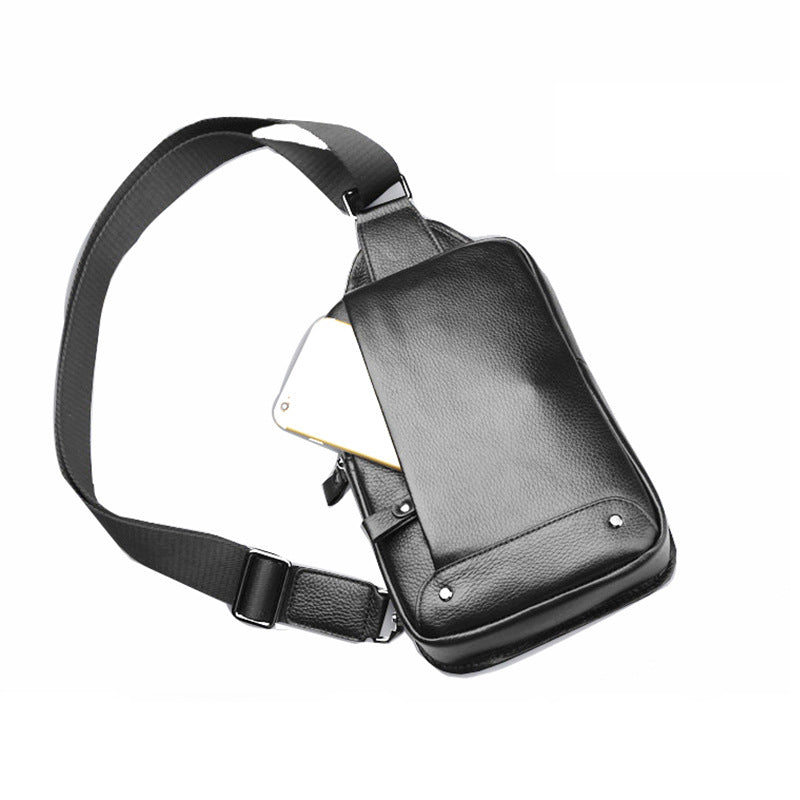 Niche Bag Fingerprint Unlock Men's Top Layer Cowhide Single Shoulder Crossbody Backpack High-End Chest Genuine Leather Chest Bag