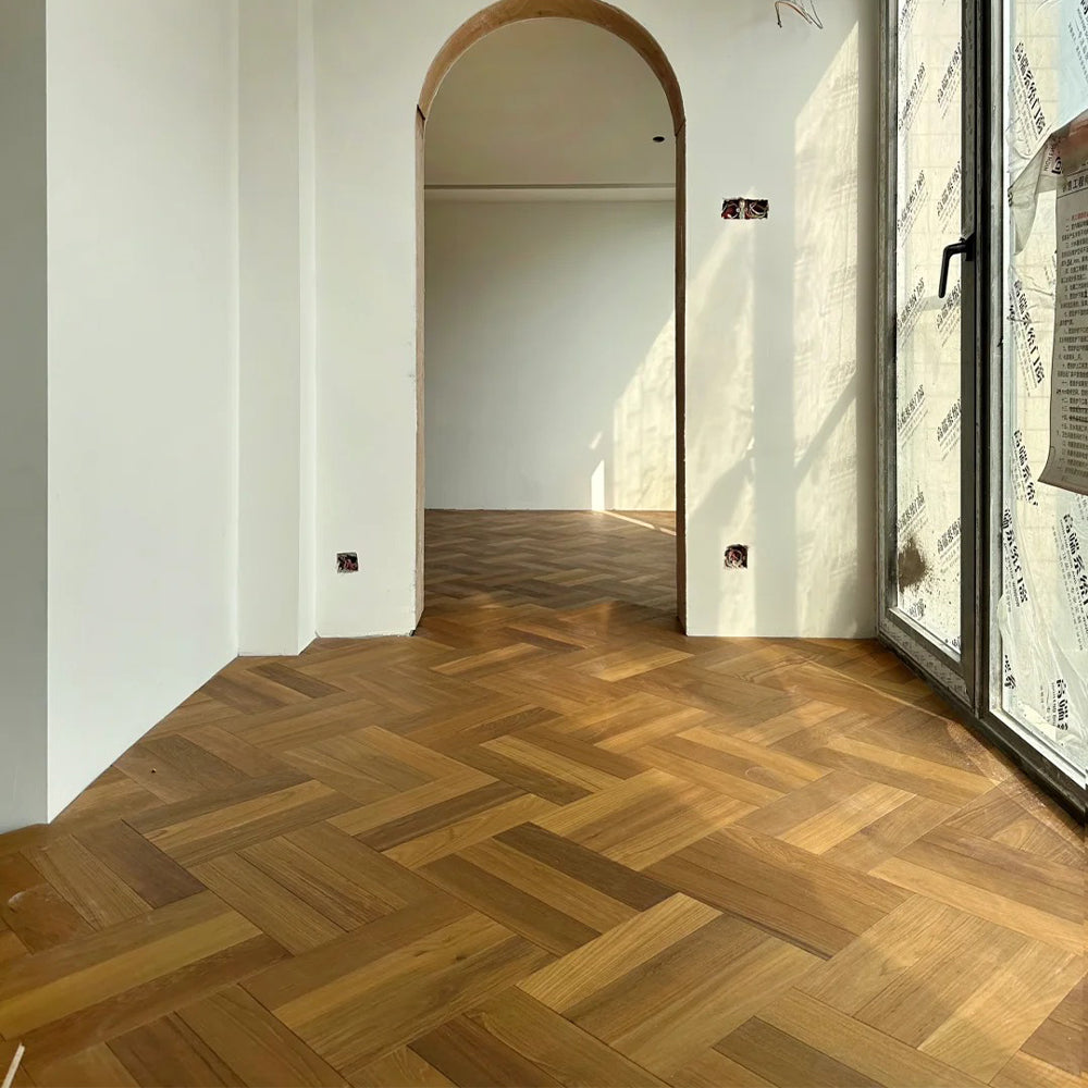 Premium Solid Teak Wood Floor 18mm Custom Prefinished Eco-Friendly Hardwood Flooring for Residential Kitchen Office Hotel Use