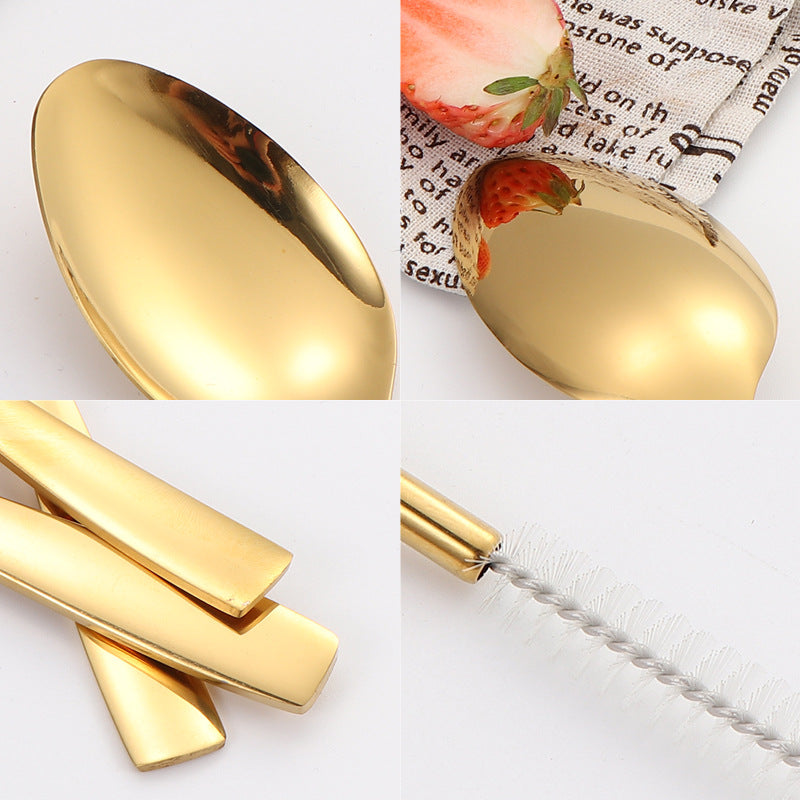 410Stainless Steel Portable Outdoor Camping Tableware Set304Stainless Steel Straw Knife Fork Spoon Chopsticks Seven-Piece Set