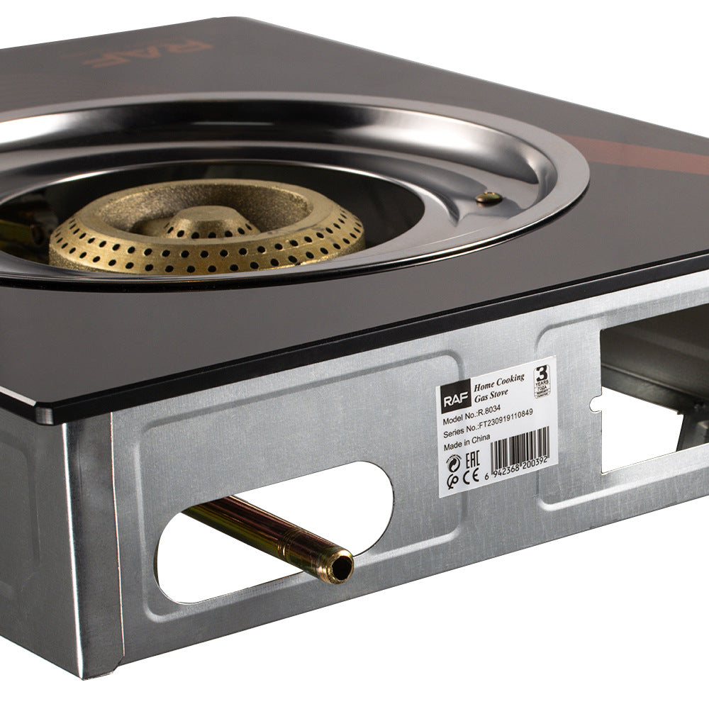 European Standard Gas Stove Single Burner Household Liquefied Gas Tabletop Flameout Protection Glass Rotating High Heat Natural Gas R.8034