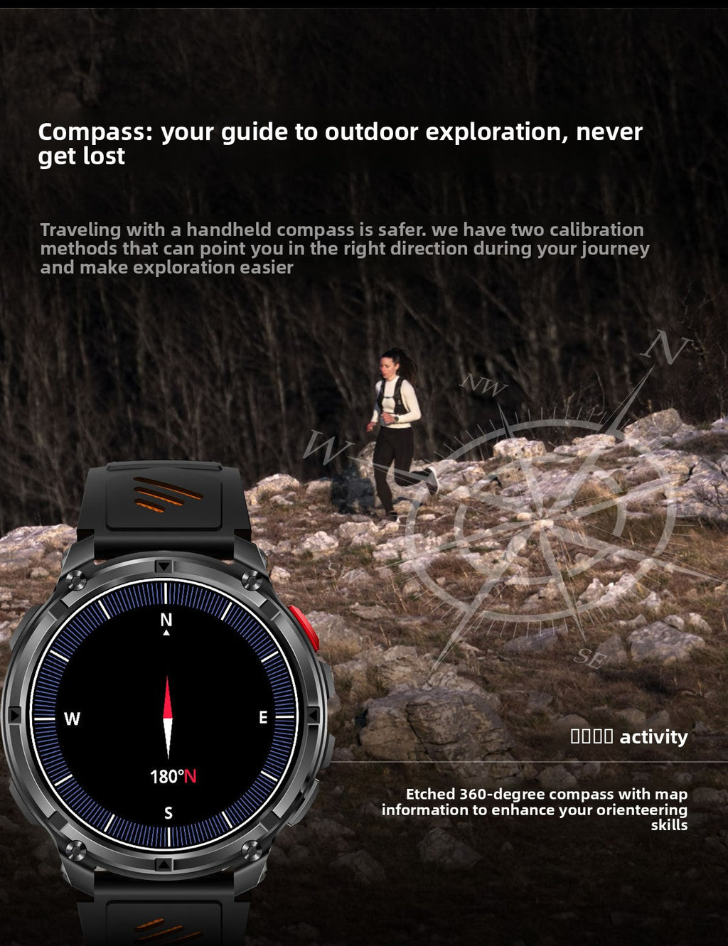 HT33Smart Watch Bluetooth Call True Heart Rate Step Count Sleep Monitoring Compass Deep Waterproof Sports Three-Proof