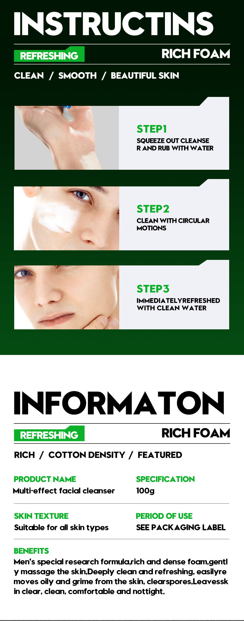 Men's Facial Cleanser100g Cool and Refreshing Men's Cleansing Face Wash for  Wholesale