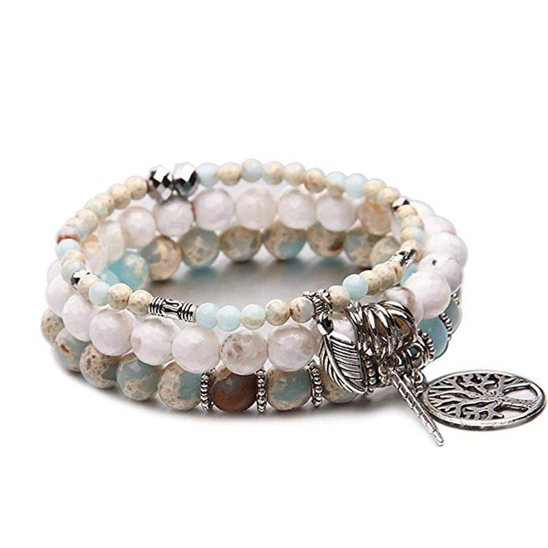 Three-layer Protection Shoushan Stone Bracelet Set Bohemian Leaf Tree of Life Pendant Indian Agate Women's Bracelet