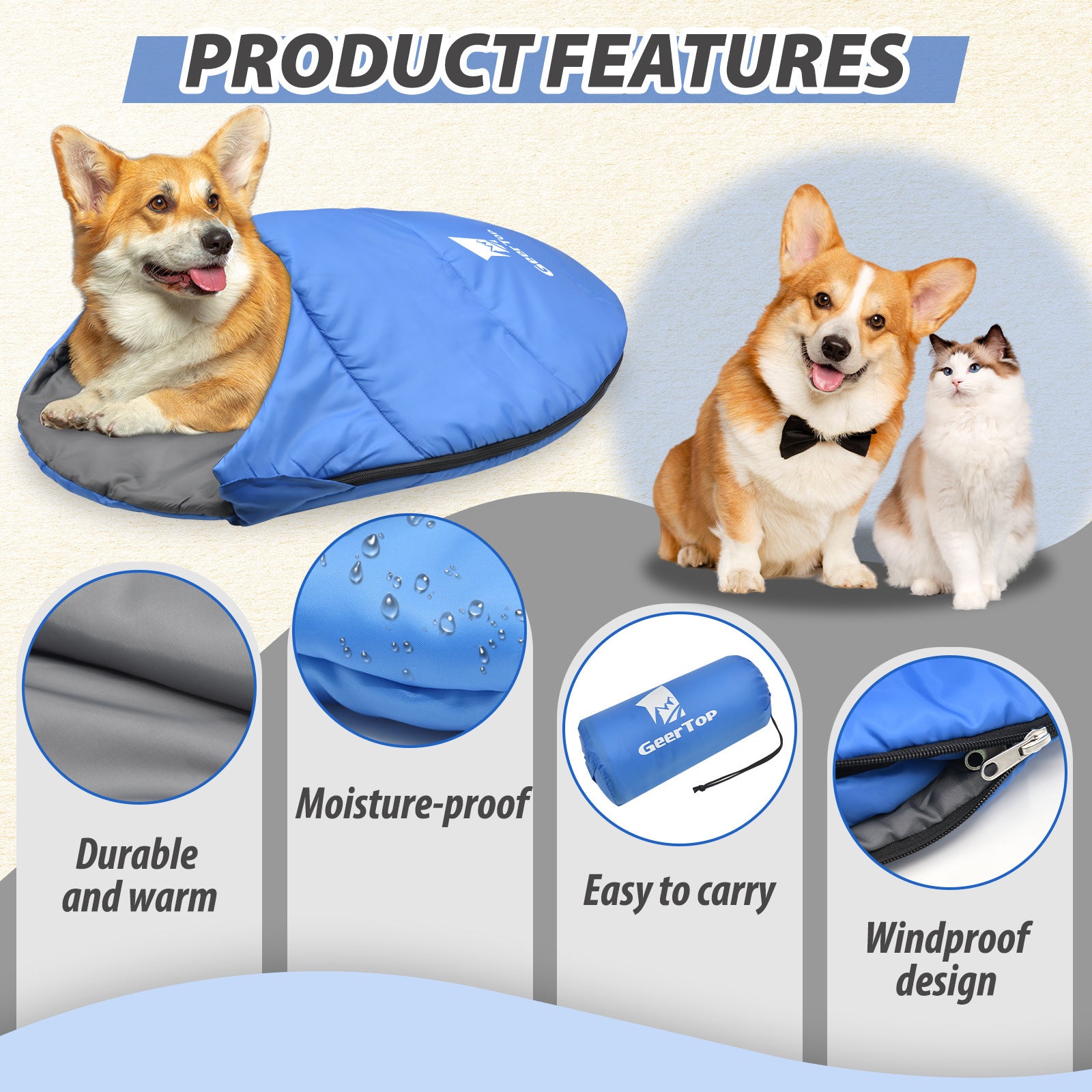 Wholesale Pet Warm Sleeping Bag Outdoor Beach Camping Portable Mummy Lightweight Waterproof Winter Pet Sleeping Bag