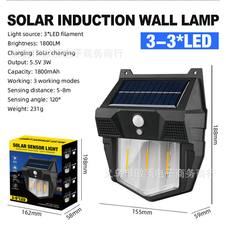 New Solar Light Outdoor Garden Light Human Body Sensing Tungsten Wall Light Garden Villa Street Light Waterproof