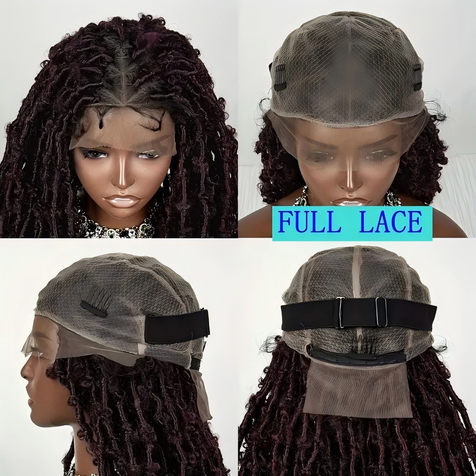 European and American Cross-Border Butterfly Curly Synthetic Full Lace Butterfly Curly Headband Butterfly Locs Full Lace Headpiece