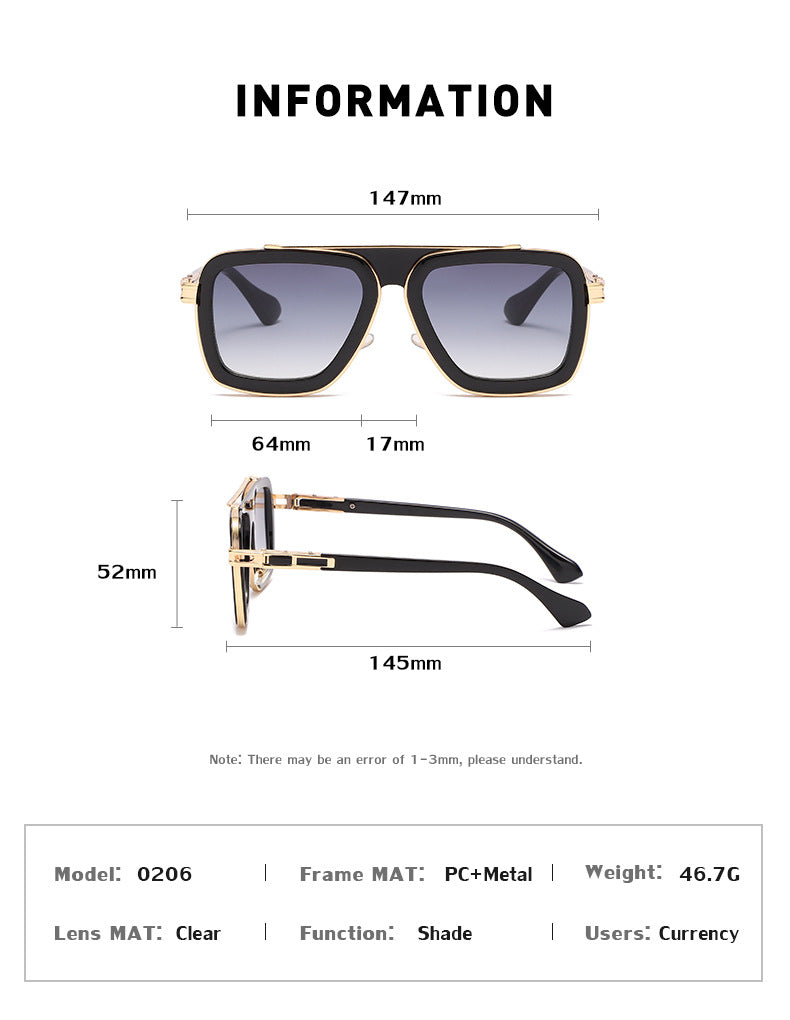 European and American Retro Square Frame Sunglasses for Men, Trendy European and American Punk Style, Internet Celebrity Same Style Sunglasses for Women ins Wind shades