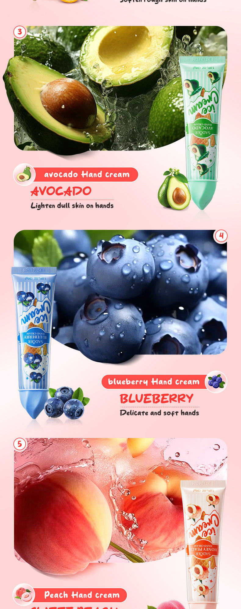 Fruit Hand Cream SADOER Ice Cream Series Moisturizing Autumn and Winter Hand Cream  Foreign Trade Wholesale