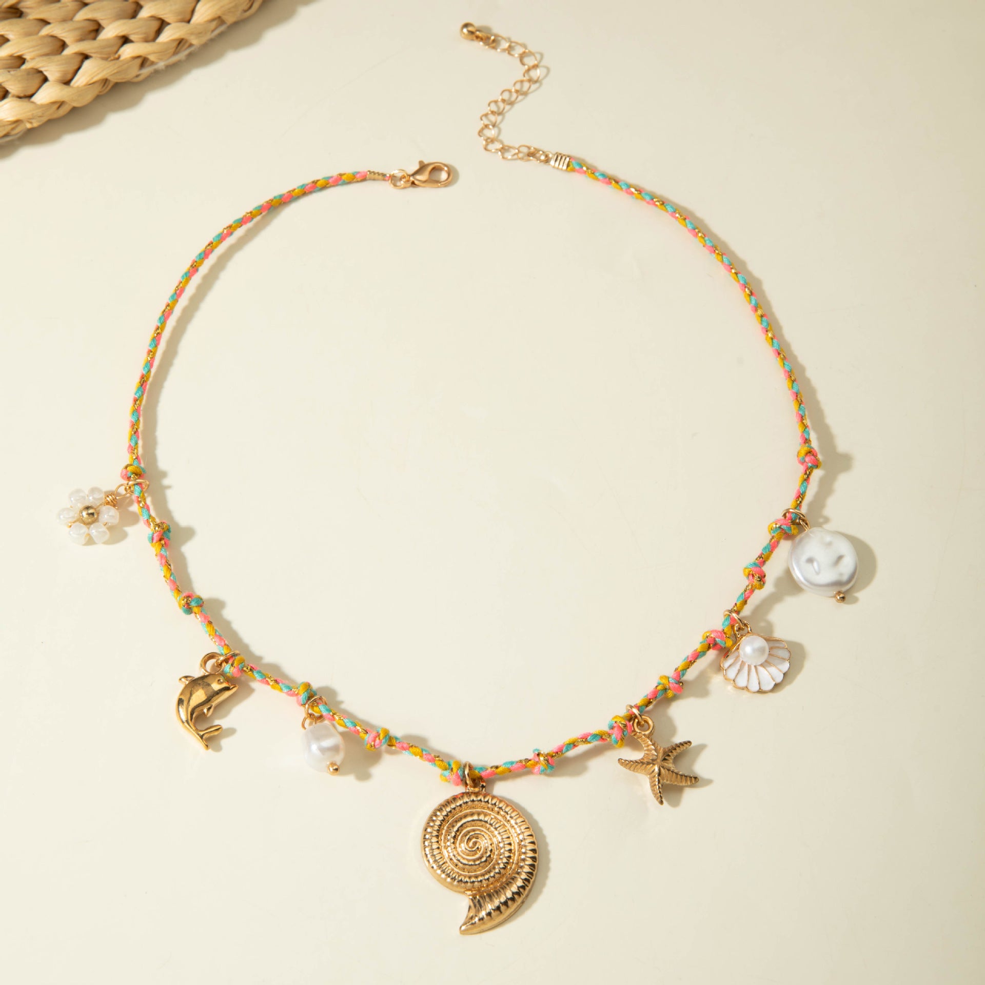 European and American Ornament Fashion Ocean Style Shell Alloy Pendant Braided Necklace Bohemian Shell Jewelry